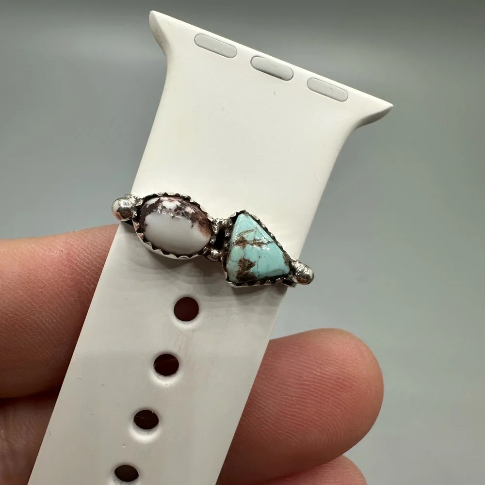 ⌚Wild Horse & White Water Turquoise Sterling Silver 925 Watch Band Charm iWatch